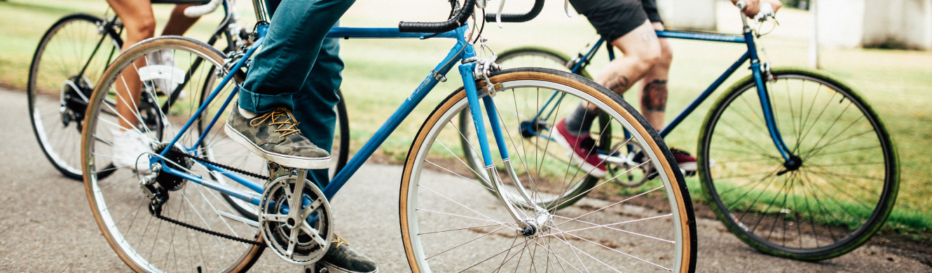 group of people riding bikes