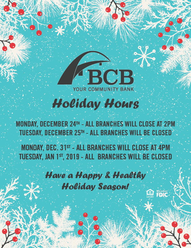 BCB Holiday Hours 2018